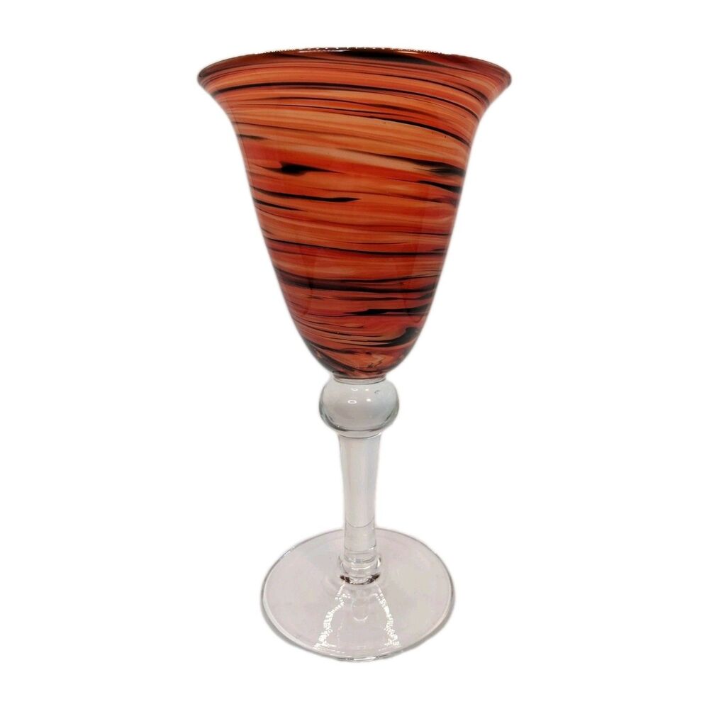 Vintage Pier 1 Imports Hand Blown Art Glass Goblet Swirl Multicolor Wine Glass